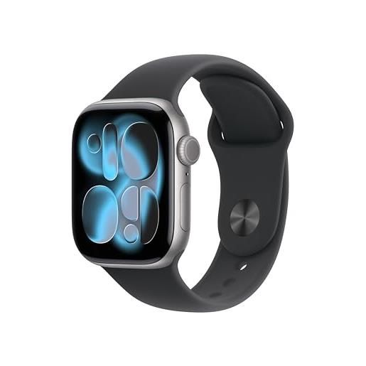 Apple watch series 11 gps, cassa 42 mm in alluminio grigio siderale con cinturino sport nero - m/l