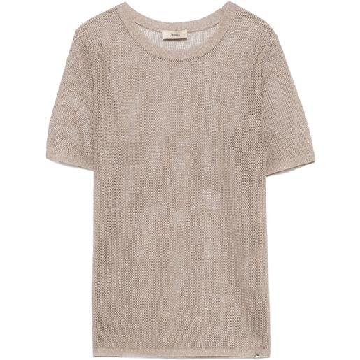 Herno t-shirt in maglia traforata - toni neutri