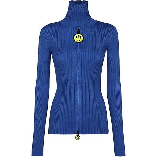 BARROW cardigan a coste a collo alto con zip - blu