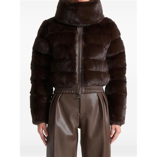 Manière De Voir ama ribbed detachable-scarf faux-fur jacket - marrone