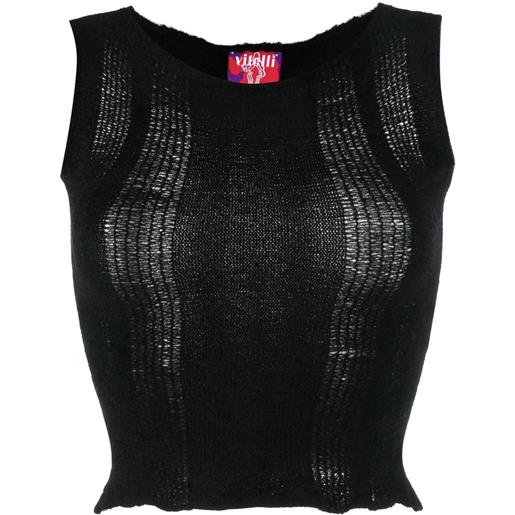 VITELLI top crop in maglia semi trasparente - nero