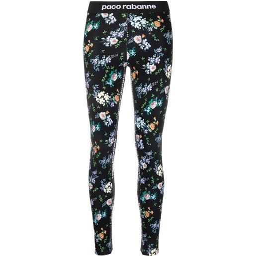 Rabanne leggings a fiori con logo - nero