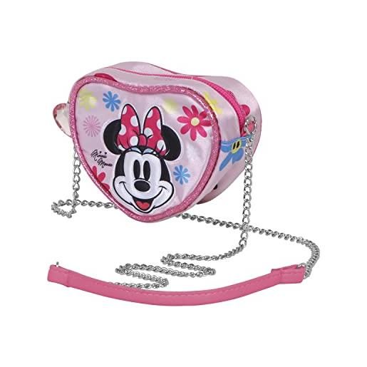 Disney minni mouse floral-borsa a tracolla cuore mini, rosa, 11.5 x 10 cm