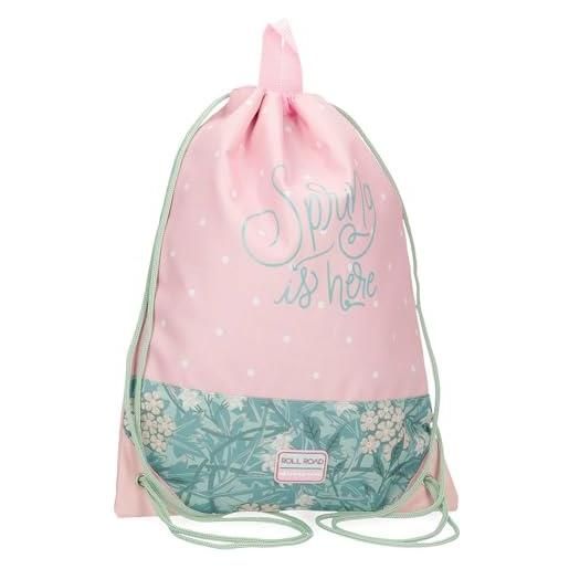 Roll road spring is here valigia da cabina, valigia per bambini, realizzata in abs, un materiale resistente e leggero, rosa, mochila saco, zaino sacco