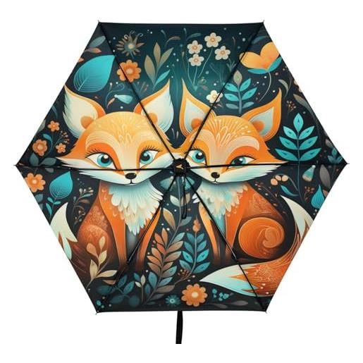 Linnyio volpi fantasia acquerellate ombrello pieghevole protezione uv ombrelli da viaggio compatti protezione solare per ragazzi ragazze