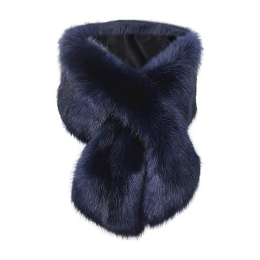 URFEDA scialle stola pelliccia femminile faux pelliccia scialle da sera di nozze inverno caldo lunga sciarpe in peluche, scialle wrap donna per abito da sera sposa 1920s festa costume (nero), blu