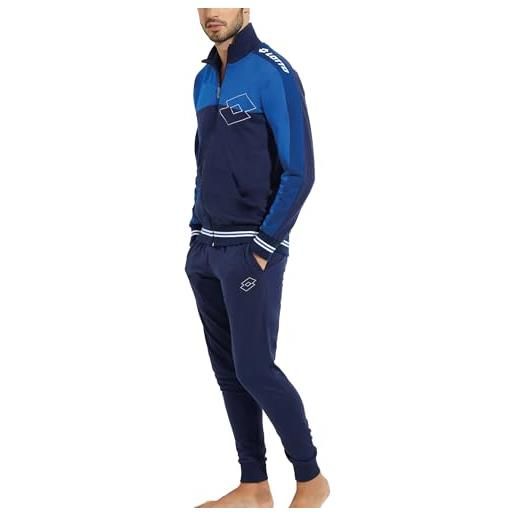 LOTTO homewear tuta sportiva uomo in felpa di cotone garzata estiva - tuta primaverile estiva uomo in cotone garzato mezza stagione taglie maxi calibrato (it, testo, xl, regular, regular, bluette 159)