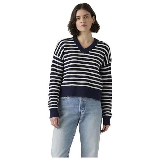 Levi's donna pullover reese con scollo a v, relaxed fit, blu (parisienne stripe pe), l