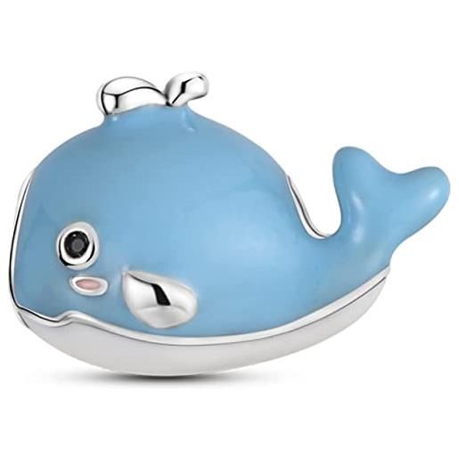 Mon & Sons ciondolo a forma di pesce balena blu, in argento sterling 925, compatibile con braccialetti pandora