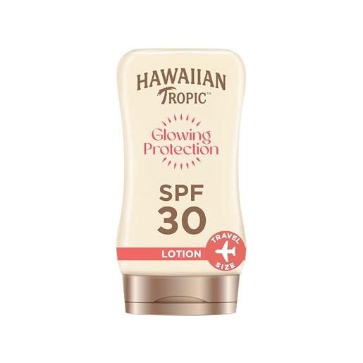 HAWAIIAN Tropic lozione solare protettiva illuminante di hawaiian tropic, crema solare spf 30 uva e uvb resistente all'acqua, lozione solare dal profumo tropicale, con burro di karité, formato da viaggio 100 ml