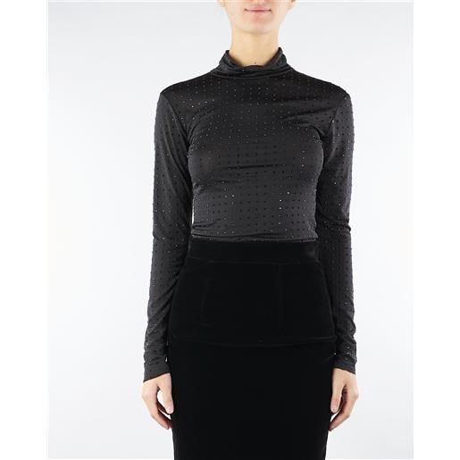 ACTUALEE body nero in jersey con strass all over