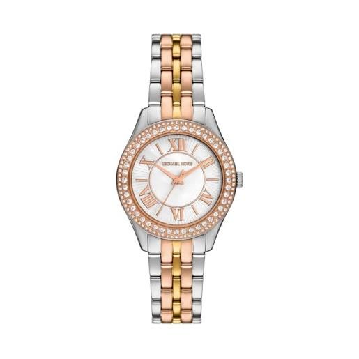 Michael Kors orologio harlowe da donna, movimento al quarzo a tre lancette con cinturino in acciaio o in pelle, 33 mm, tono oro e tono argento