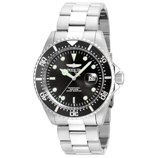 Invicta pro diver - orologio da uomo in acciaio inossidabile con movimento al quarzo - 43 mm, argento / nero