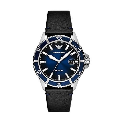 Emporio Armani orologio da uomo, movimento a tre lancette con data, cassa in acciaio inossidabile argento da 42 mm con cinturino in pelle, ar11516