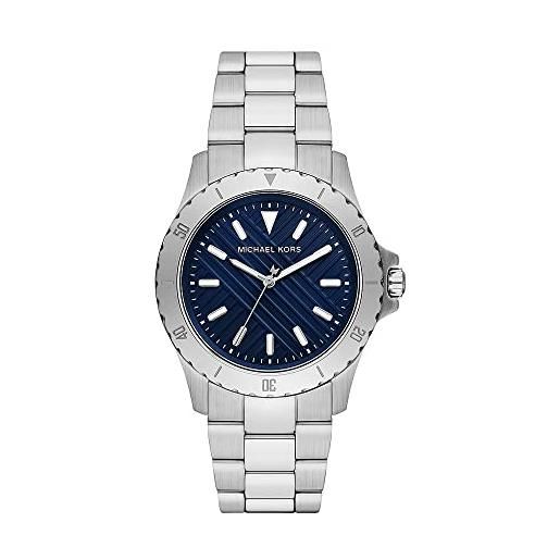 Michael Kors orologio quartz multifunction uomo, misura cassa 38.00mm con quadrante blu analogico e cinturino argento in cinturino in metallo mk9079