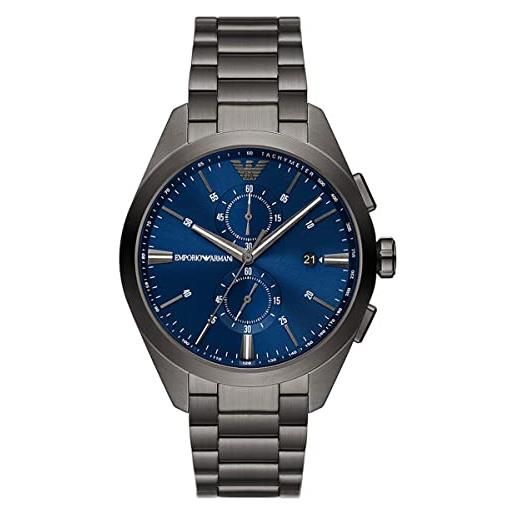 Emporio Armani orologio uomo, movimento cronografo, cassa in acciaio inossidabile 43 mm con bracciale in acciaio inossidabile, ar11481, grigio scuro e blu, 43 mm