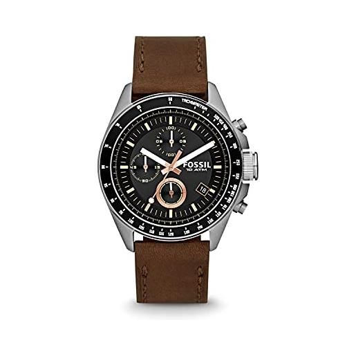 Fossil orologio decker da uomo, movimento cronografo al quarzo con cinturino in pelle. , 44 mm, marrone
