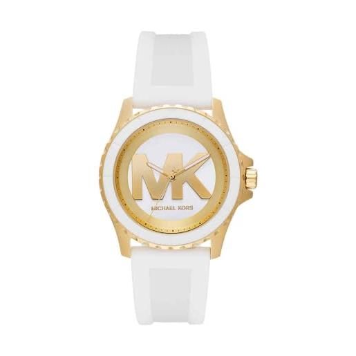 Michael Kors orologio everest da donna, movimento cronografo al quarzo con cinturino in acciaio inossidabile o in silicone, 40 mm, bianco e oro