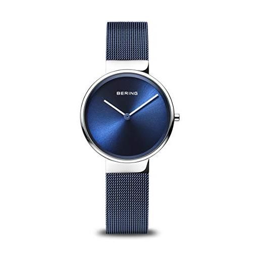 BERING 14531-307 orologio da donna al quarzo, orologio da polso con cassa in acciaio inossidabile color argento da 31 mm e quadrante blu, cinturino in maglia milanese, vetro zaffiro, 5 atm