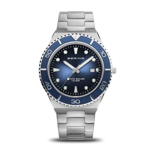 BERING 18940-707 reloj de cuarzo para hombre con caja de acero inoxidable plateado de 43 mm, esfera azul, brazalete y detalles inoxidable, resistencia al agua de 10 atm, 13940-524
