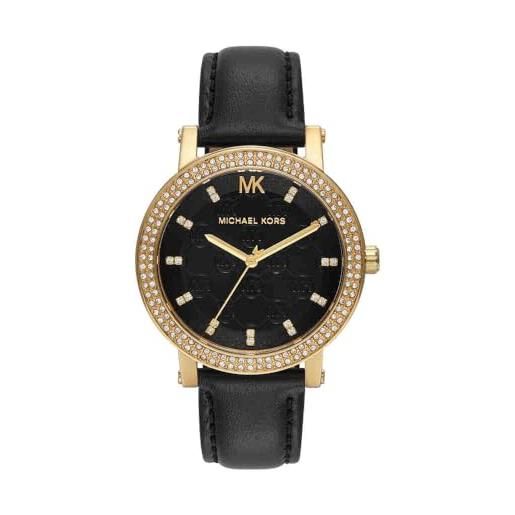 Michael Kors orologio corey da donna, movimento al quarzo a tre lancette con cinturino in lega o in pelle, 38 mm, nero e oro