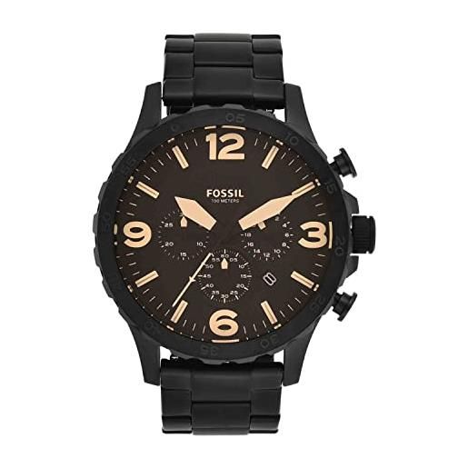 Fossil orologio nate da uomo, movimento cronografo al quarzo, cassa in acciaio inossidabile nero da 50 mm con bracciale in acciaio inossidabile, jr1356, nero e marrone