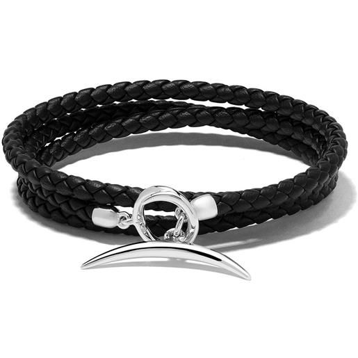 Bracciale Uomo COOLSTEELANDBEYOND, Acciaio E Pelle Nera, Motivo Greco, Regolabile 21 Cm