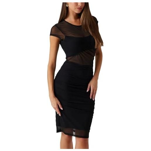 Guess eco short sleeve gracey mesh dress vestito, nero corvino, m donna