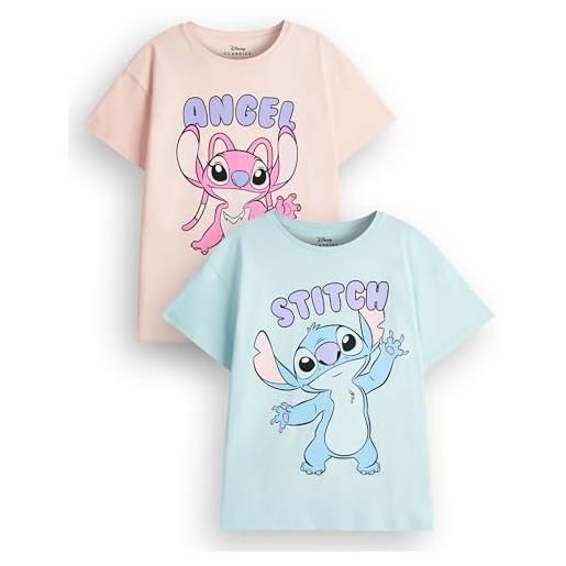 Disney confezione da 2 magliette per ragazze lilo & stitch | set di due magliette grafiche a maniche corte per bambini azzurro e rosa | pacchetto di abbigliamento carino stitch e angel alien