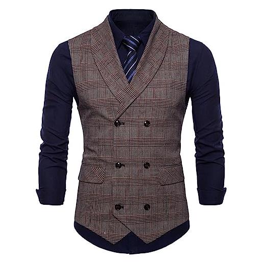 Briskorry gilet da uomo con risvolto in lana tweed formale, vestibilità regolare, stile retrò, a doppio petto, da uomo, business, feste, matrimoni, caffè, l
