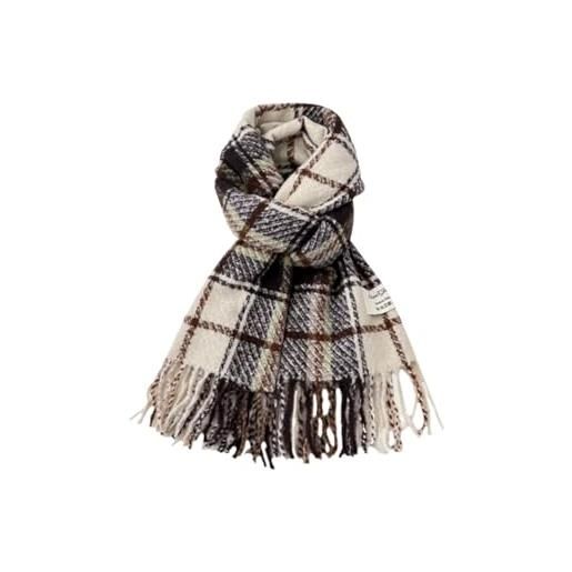 Jonesangle 200x58cm retro checked tassel cashmere scarf, warm and versatile scarf suitable for girls, students, couples in autumn and winter(mika grid)