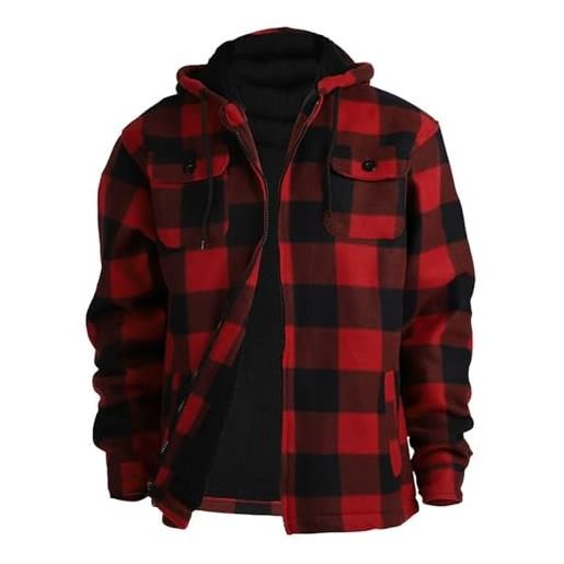 Vhersily giacca camicia da uomo casual boscaiolo a quadri con cappuccio invernale spessa lavoro tasche calda imbottitura in pile taglie forti termica slim fit leggero streetwear giubbotto da coppia