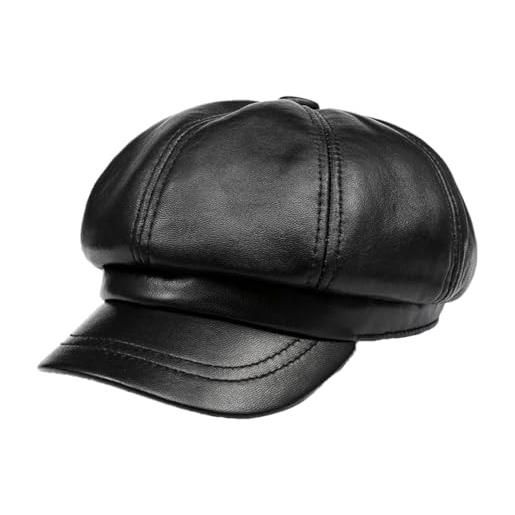 Generic cappello da donna invernale in vera pelle newsboy solid baker vintage cap, nero , l