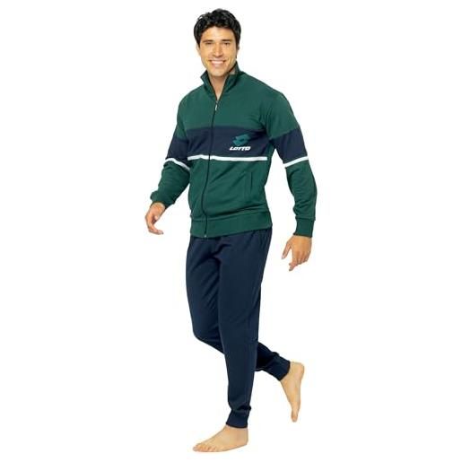 LOTTO homewear tuta sportiva uomo in cotone garzato pimavera estate leggera s m l xl xxl 3xl 4xl 5xl (it, testo, xl, regular, regular, verde 171)