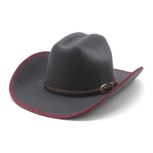 Generic classico cappello da cowboy in feltro di lana western, nero con fascia intrecciata, grigio, taglia unica