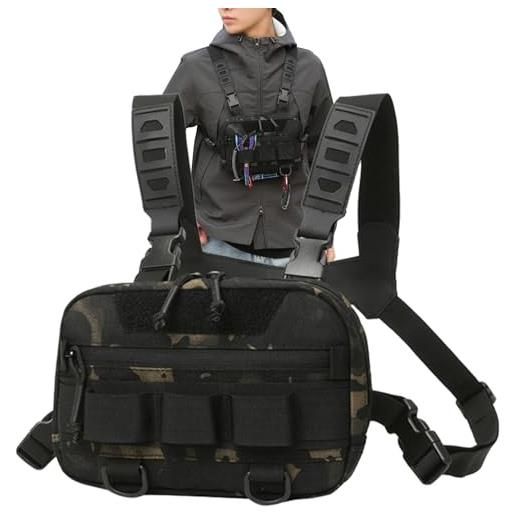Generic pacchetto petto da corsa - pacchetto petto per pesca a mosca, tessuto oxford posteriore rete | attrezzatura petto multifunzionale per escursionismo, borsa gilet comoda e portatile, per uomo e, 