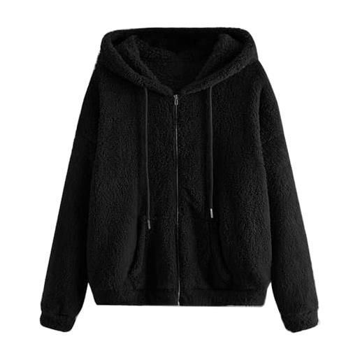 HEONSATI felpa fine fleece donna giacche in pile con zip e cappuccio cappotto da donna sherpa warm giacca in peluche teddy ampia cappotti pile a maniche lunghe versione loose del calda confortevole