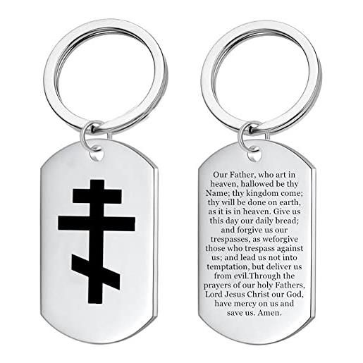 KBNSUIAN portachiavi con croce ortodossa russa con croce crocifisso di preghiera gesù protezione portachiavi religioso cristiano regali per uomini e donne, standar, acciaio inossidabile
