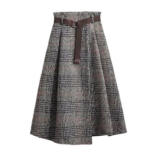 Generisch 2026 giacca invernale da donna blend gonna tartan con orlo asimmetrico, lunghezza media, vita alta, stile svasato, gonna alla moda per stagioni, grigio. , xxl