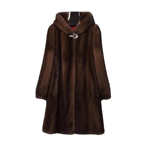 Generic cappotto in pelliccia di visone invernale lungo nero marrone pelliccia sintetica cappotto donna con cappuccio manica lunga elegante spesso caldo soffice cappotto, marrone, small