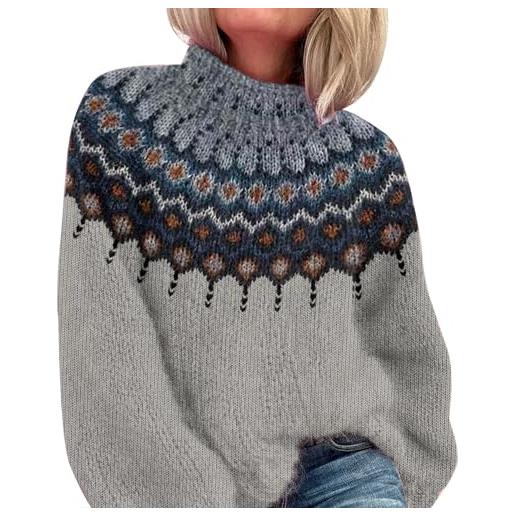 Generic maglioni fairisle per donna uk invernali caldi in pile a collo alto maglione per donna alla moda a maniche lunghe maglioni islandesi morbidi confortevoli pullover maglioni casual leggeri larghi top