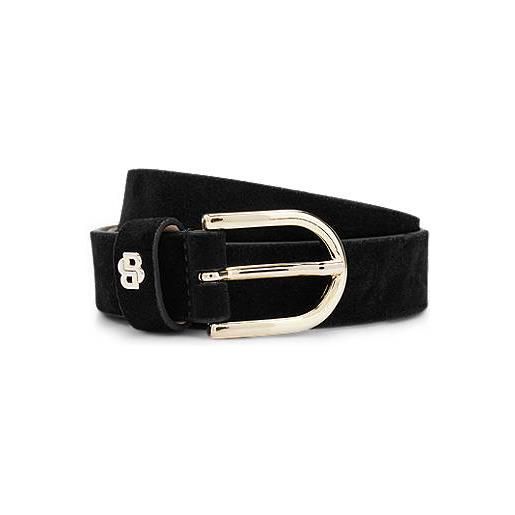BOSS cintura in pelle scamosciata con monogramma double b, nero