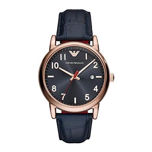 Emporio Armani orologio da uomo, movimento a due lancette con data, cassa in acciaio inossidabile oro rosa 43 mm con cinturino in pelle, ar11135