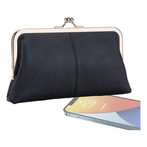 Generic kiss lock portamonete da donna, portafoglio con chiusura a bacio, portafoglio da donna con ciondolo a forma di foglia con cerniera, portamonete con tasca con cerniera, vintage, portamonete con