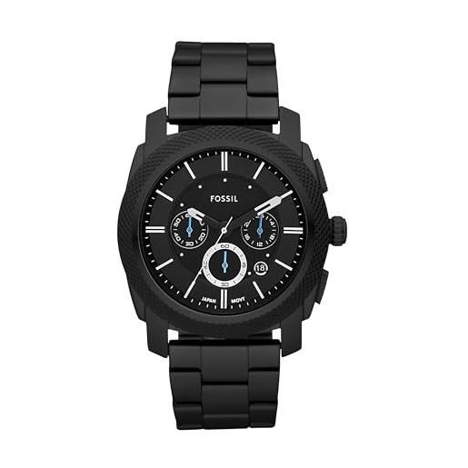 Fossil orologio machine da uomo, movimento cronografo al quarzo da 45 mm con cinturino in acciaio inossidabile o in pelle, 45 mm, grigio scuro e blu