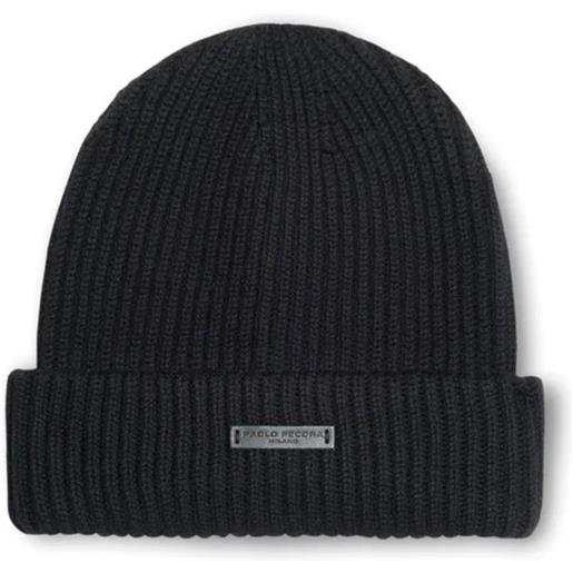 Paolo Pecora berretto in lana merino a coste nero