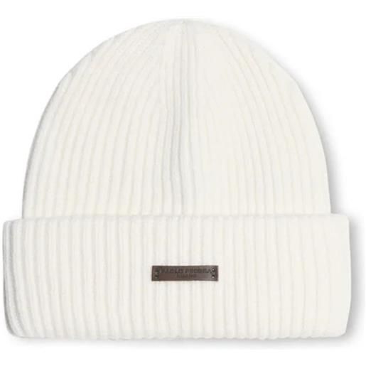 Paolo Pecora berretto in lana merino a coste panna