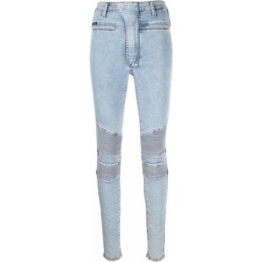 Philipp Plein jeans biker iconic a vita alta - blu
