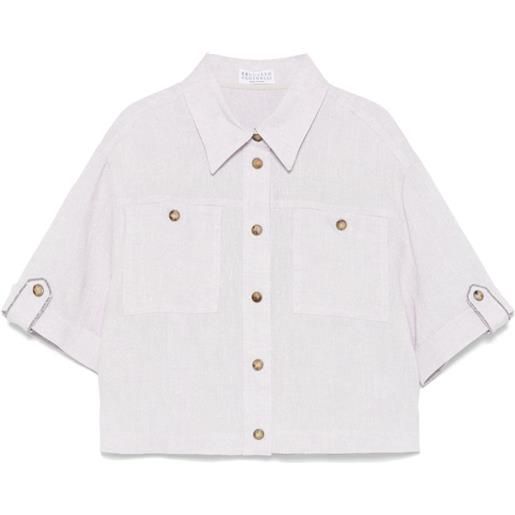 Brunello Cucinelli Kids camicia in lurex - viola