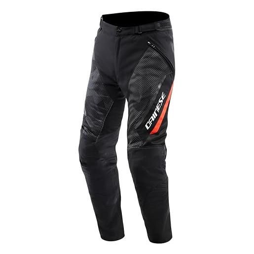 Dainese - drake 2 super air tex pants, pantaloni da moto ventilati, in tessuto, per stagione estiva, con protezioni removibili, man, nero/antracite/rosso-fluo, 46